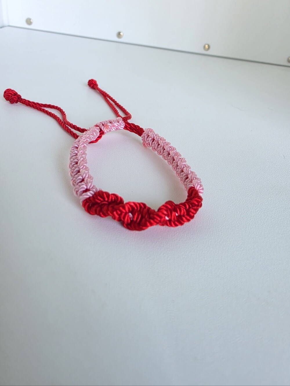 Handmade Pink & Red Macrame Friendship Bracelet Adjustable Woven Cord Gift